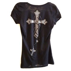 Rawyalty black studded cross vneck short sleeve
